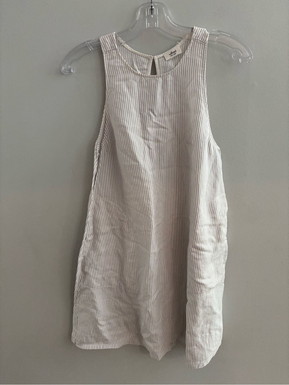 Aritzia Wilfred Trompette Linen Lyocell Striped Shift Pocket Mini Dress Size